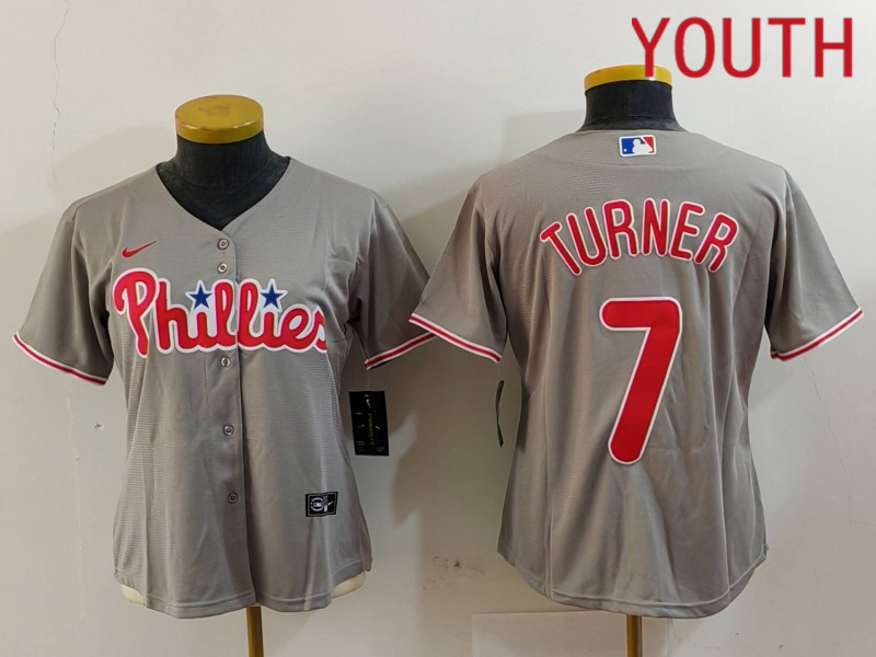 Youth Philadelphia Phillies #7 Turner Grey Game Nike 2024 MLB Jersey style 9122->youth nfl jersey->Youth Jersey